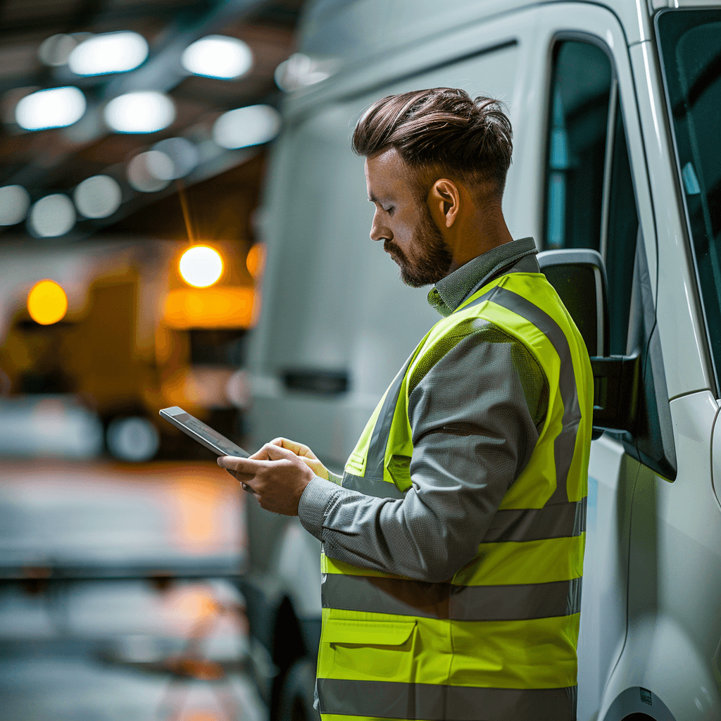Driver completing a daily vehicle walkaround check