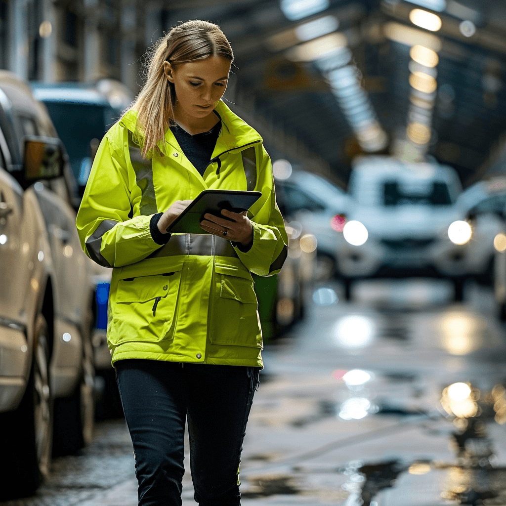 Fleet supervisor checking vehicle compliance across the fleet